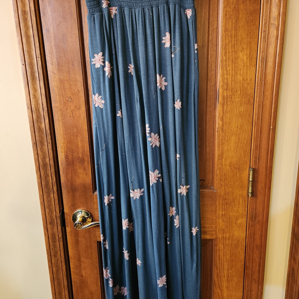 DR2 Teal Maxi Skirt with Pink Floral Design